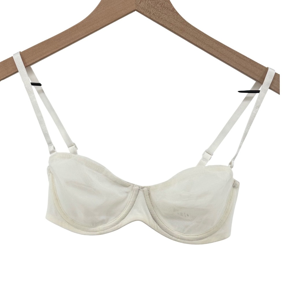 Skims Mesh Balconette Bra Women 32B White Sheer Underwire Minimalist‎ Sheer
